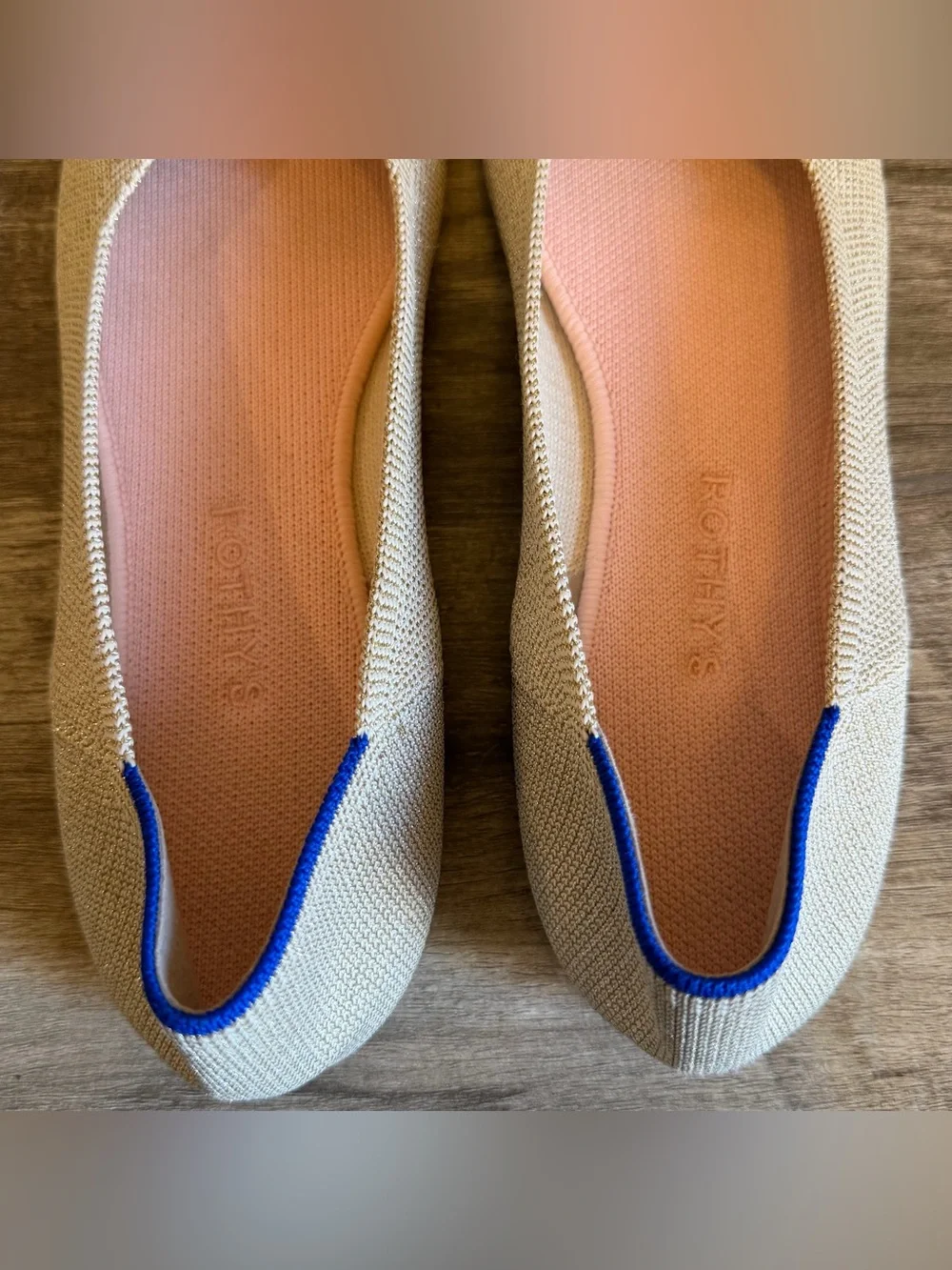 Rothy’s The Flats Round Toe Gold Metallic With Pink Insoles Womens Size 11.5